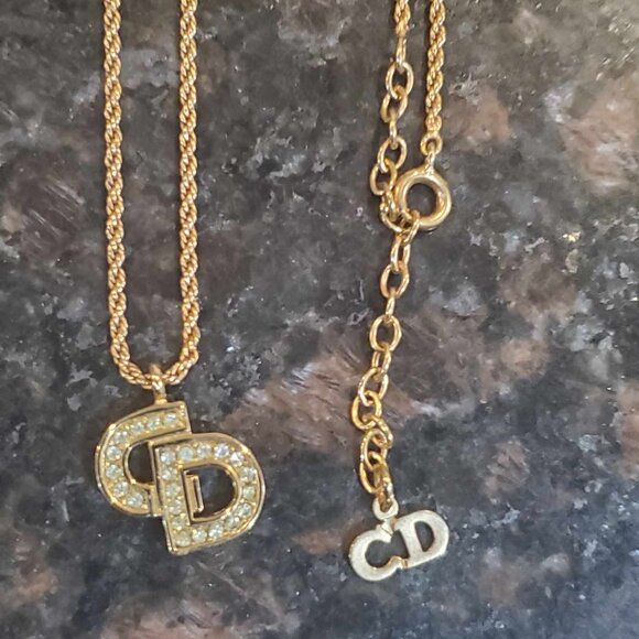 Christian Dior Long Necklace Chain Logo CD - Picture 1 of 9